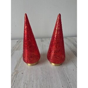 Glass beaded tree unique set Xmas Red Gold‎ decor village Xmas